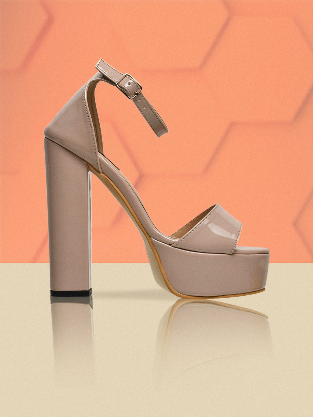 

Flat n Heels Beige Block Sandals with Buckles