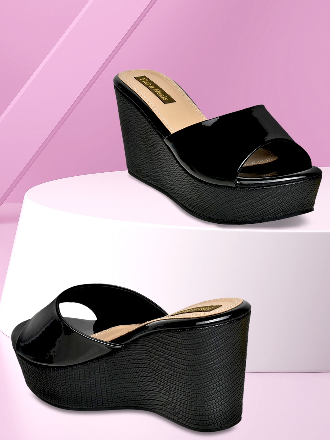 

Flat n Heels Black Wedge Peep Toes