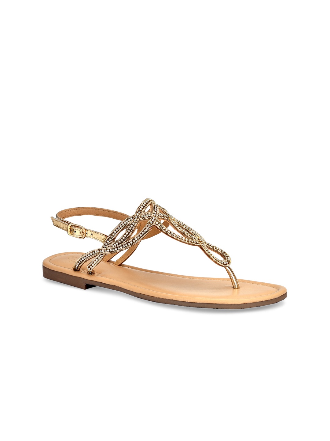 

Eske Women Gold-Toned Textured T-Strap Flats with Laser Cuts