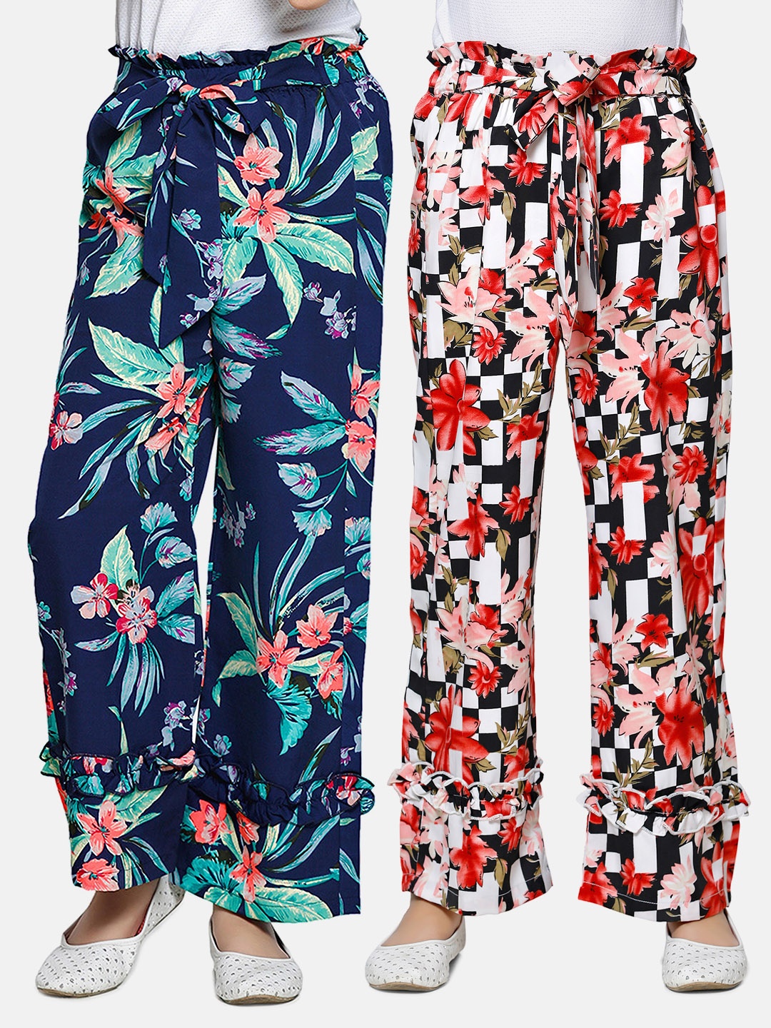 

Cutiekins Girls Black & White 2 Floral Printed Knitted Palazzos