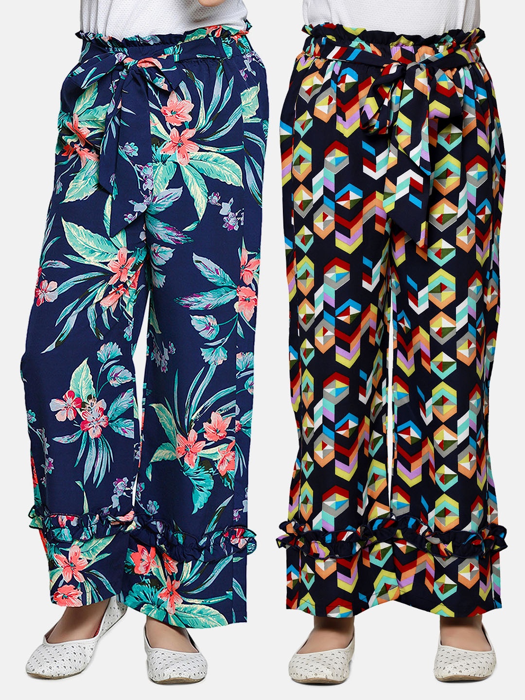 

Cutiekins Girls Navy Blue & Pink 2 Floral Printed Knitted Palazzos