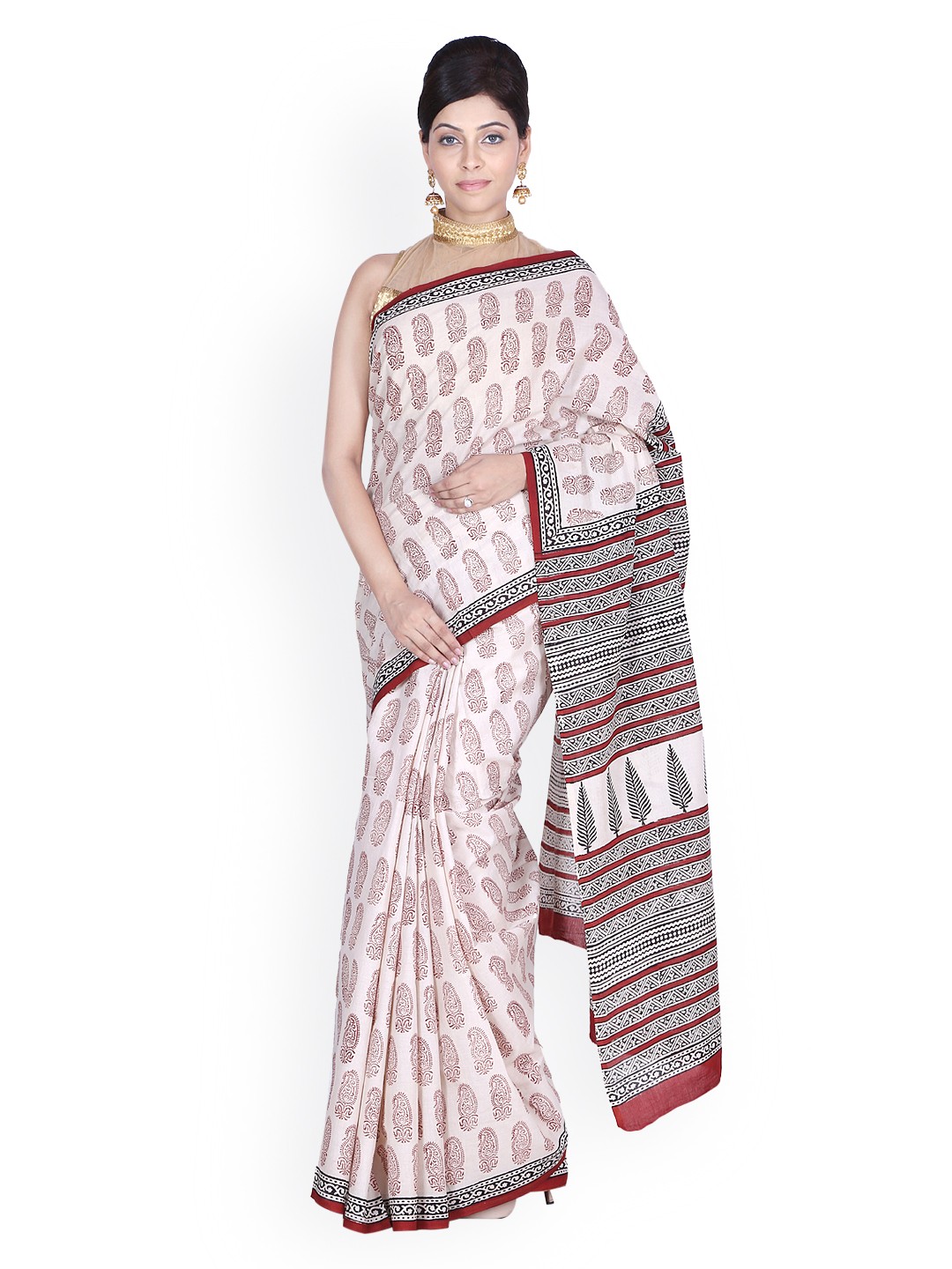 

Mitera Off White Hand Block Printed Pure Cotton Sustainable Saree