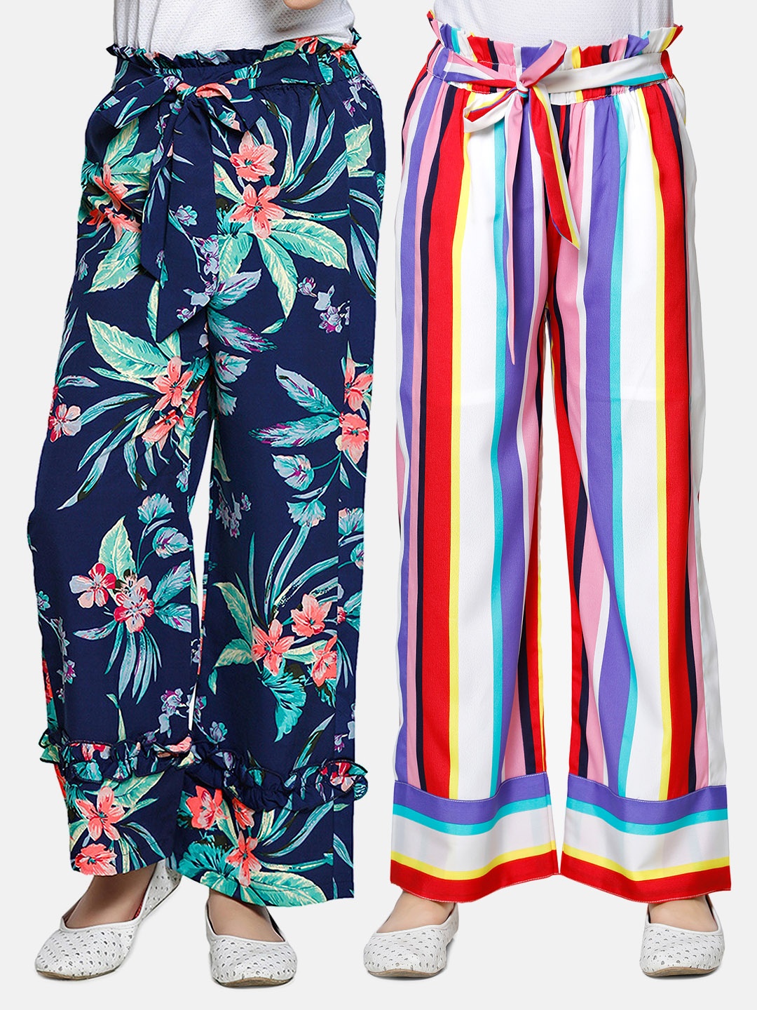 

Cutiekins Girls Pack of 2 Navy Blue & Red Floral Printed Knitted Palazzos
