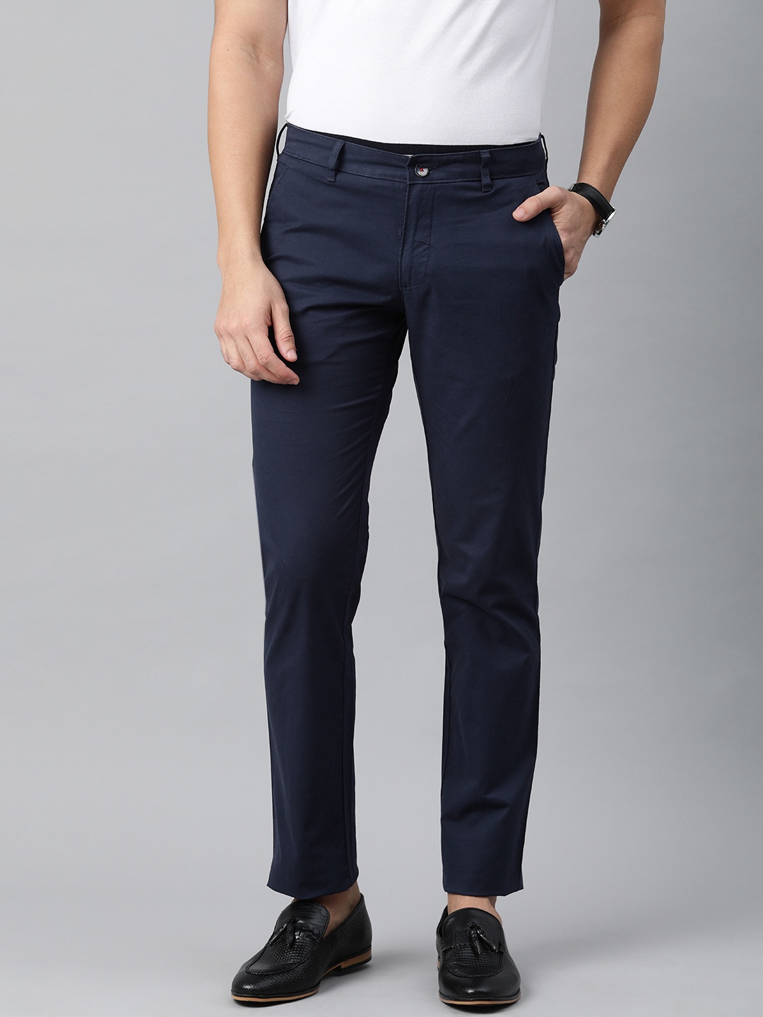 

Louis Philippe Sport Men Navy Blue Slim Fit Low-Rise Regular Trousers