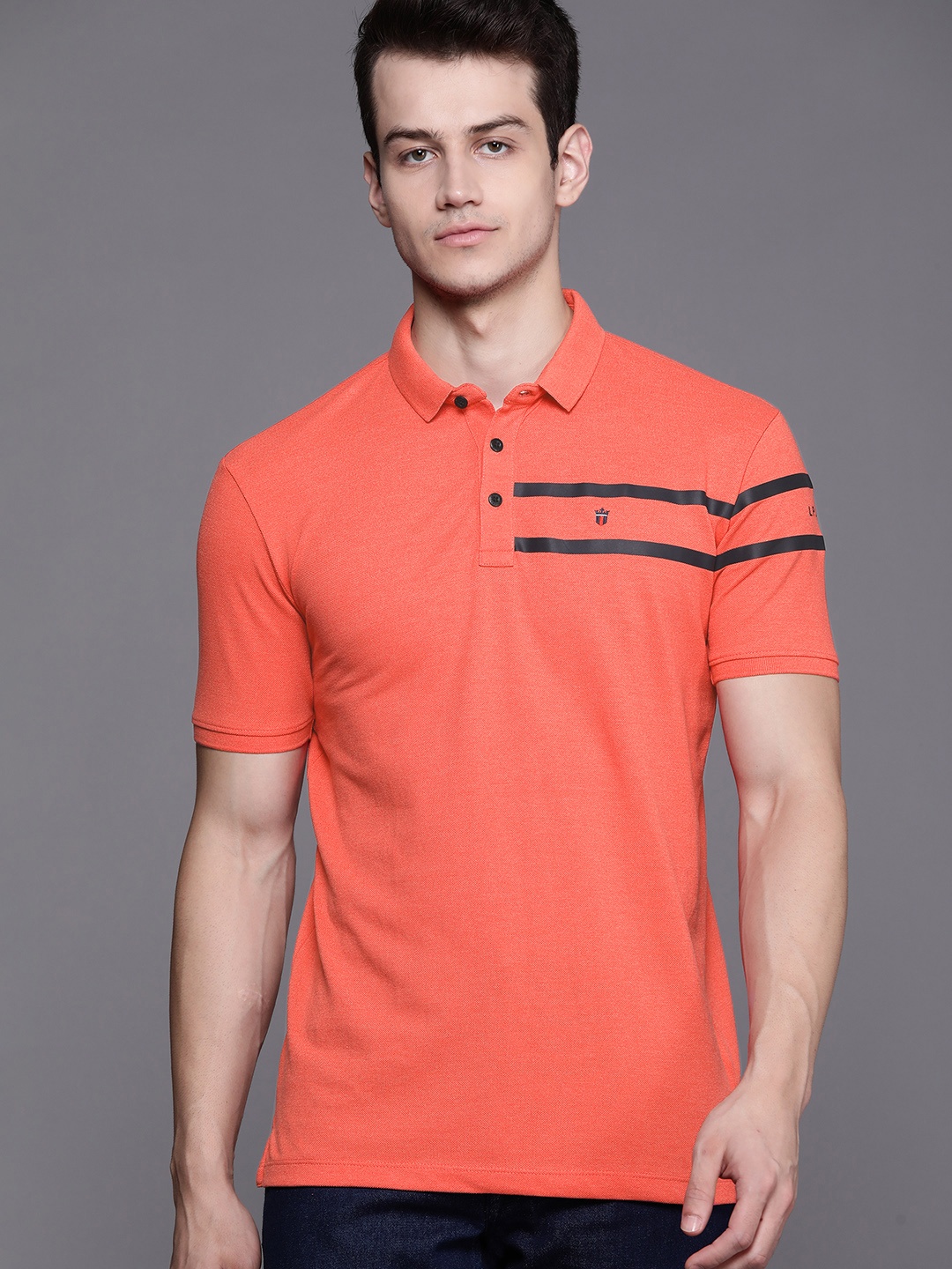 

Louis Philippe Jeans Men Coral Pink Polo Collar T-shirt