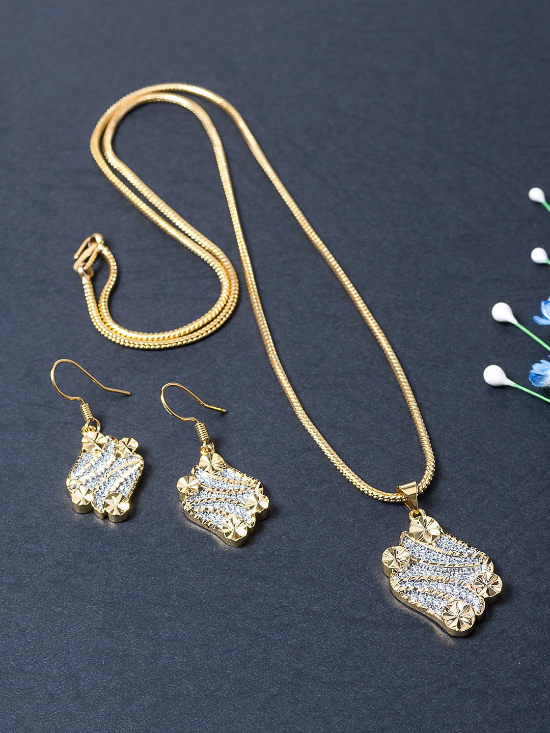 

Golden Peacock Gold-Toned CZ Studded Jewellery Set