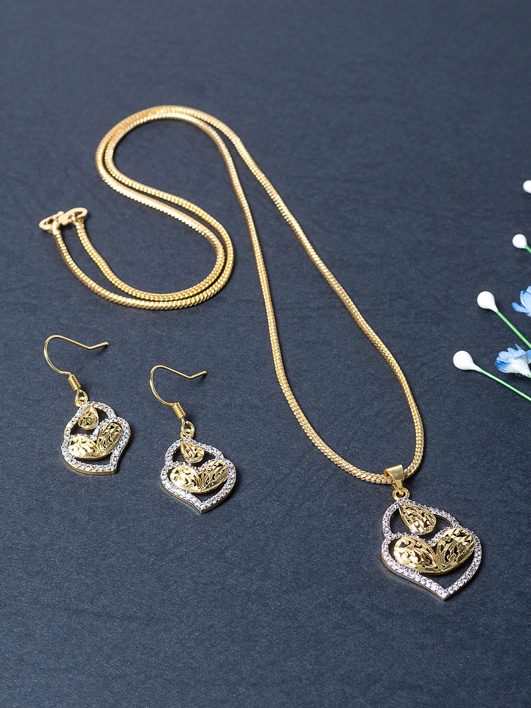 

Golden Peacock Gold-Toned CZ Studded Jewellery Set