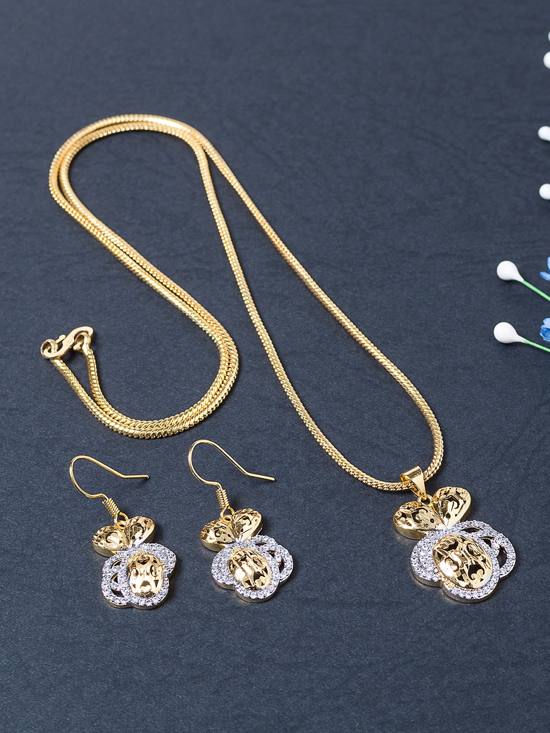 

Golden Peacock Gold-Toned Cubic Zirconia-Studded Jewellery Set