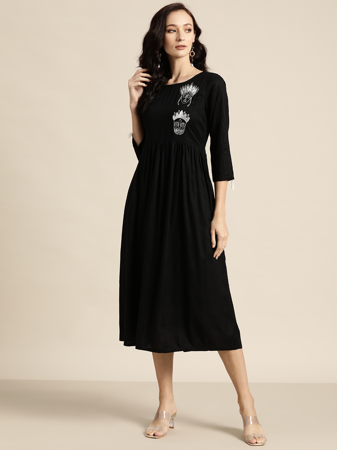 

Shae by SASSAFRAS Black Embroidered Liva A-Line Midi Dress