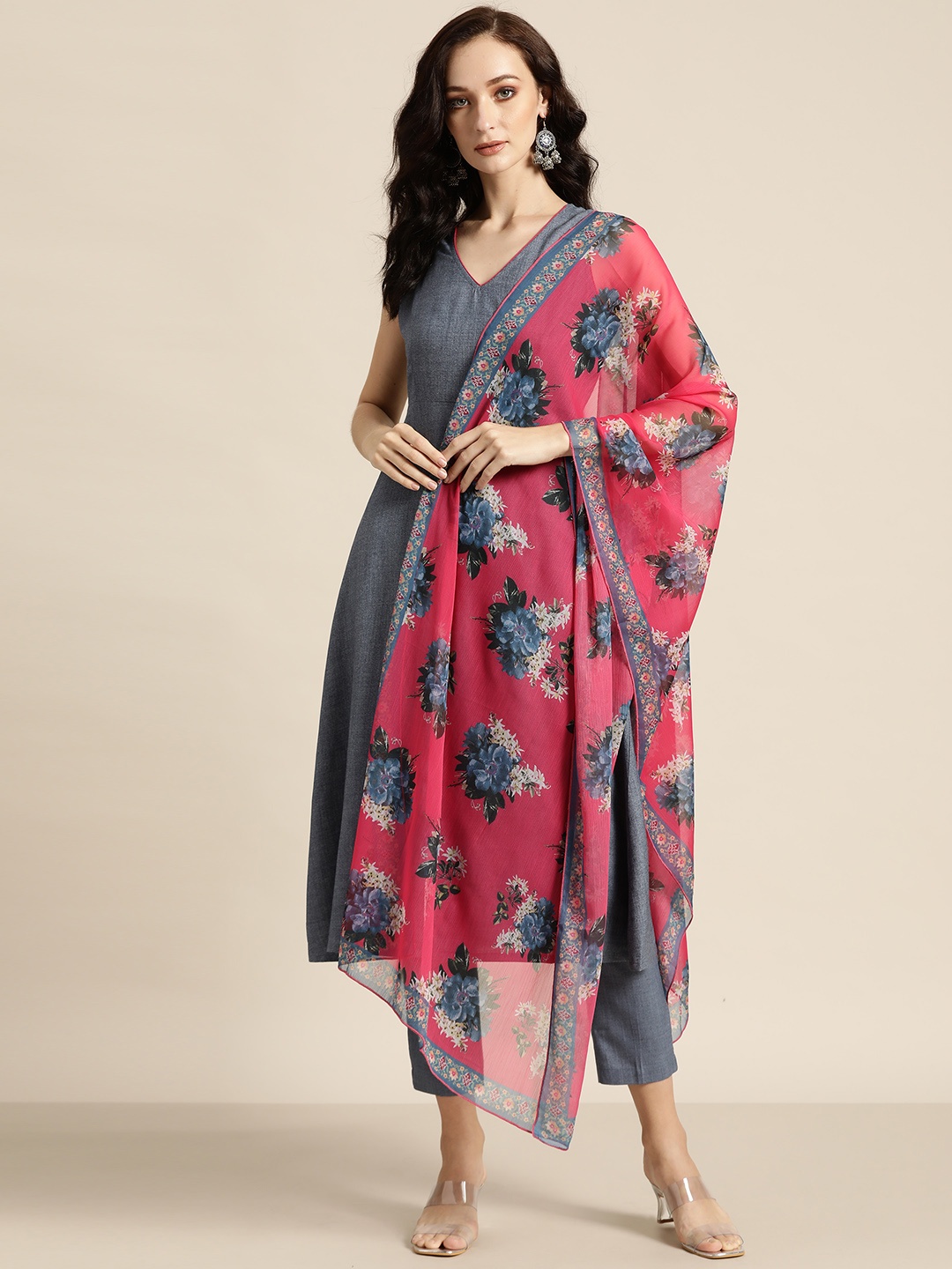 

Shae by SASSAFRAS Women Blue Kurta with Trousers & With Dupatta