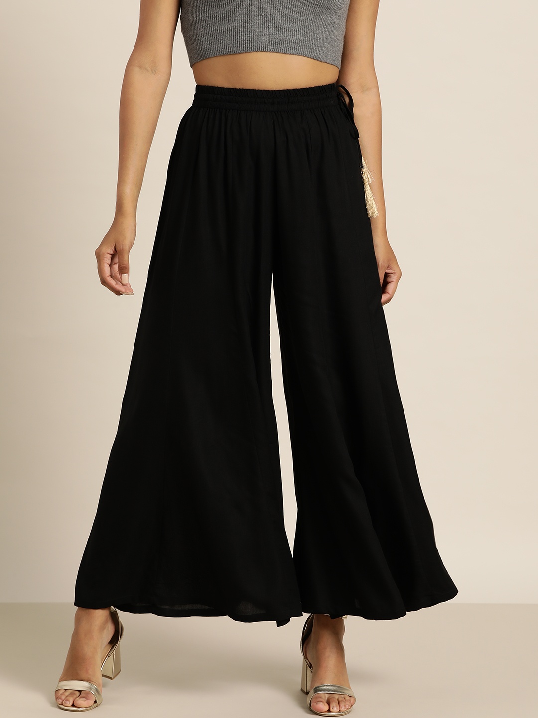 

Shae by SASSAFRAS Women Black Liva Solid Flared Palazzos