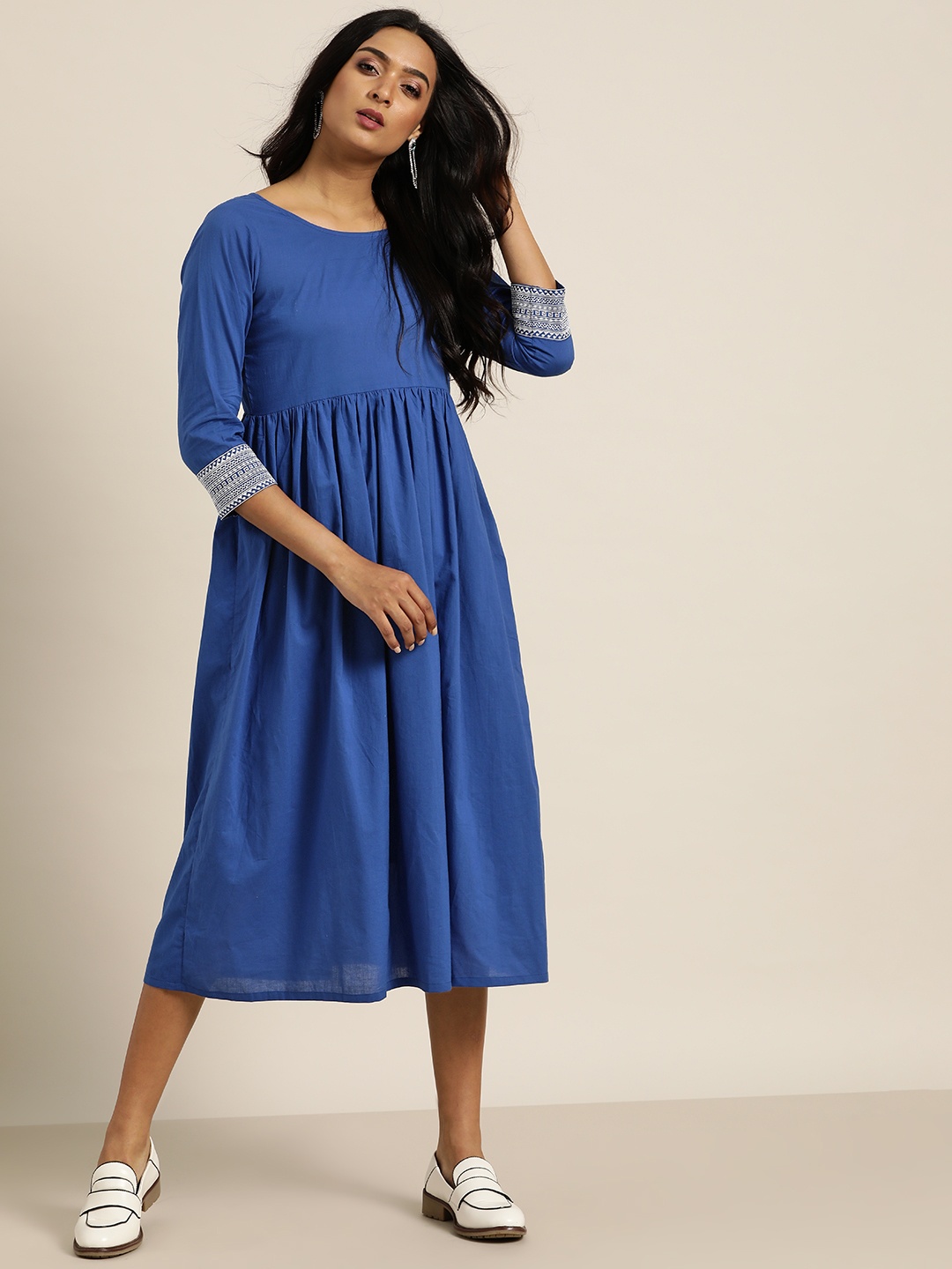 

Shae by SASSAFRAS Blue Pure Cotton A-Line Midi Dress