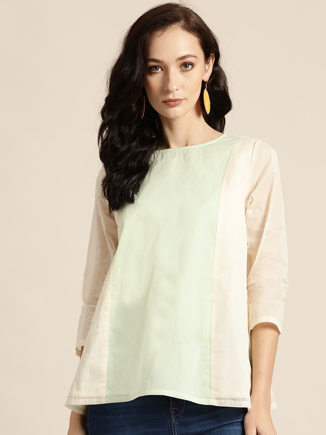 

Shae by SASSAFRAS Green Cotton Organdy A-Line Top