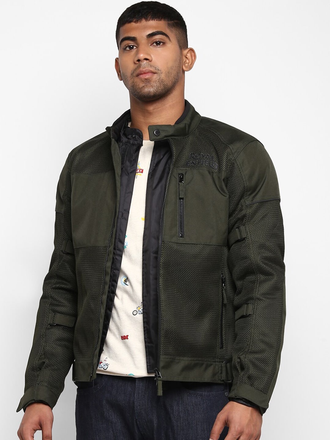 Royal Enfield Men Olive Geometric Windfarer Riding Jacket