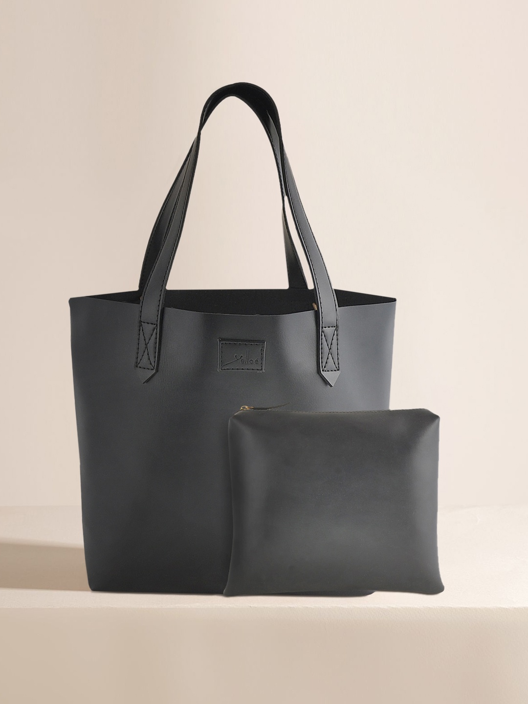 

yelloe Women Black Shopper Tote Bag With Pouch
