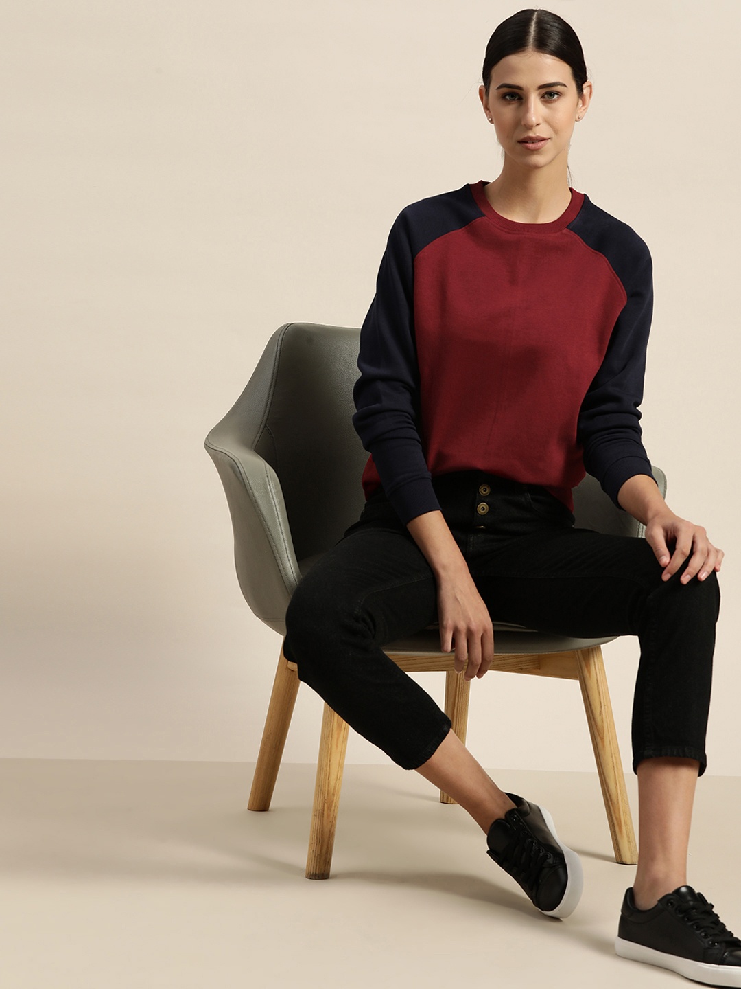 

her by invictus Women Maroon Solid Sweatshirt