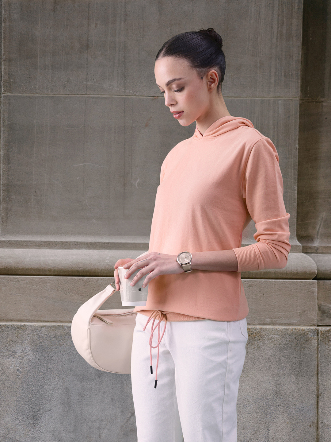 

her by invictus Women Pink Solid Hooded Sweatshirt