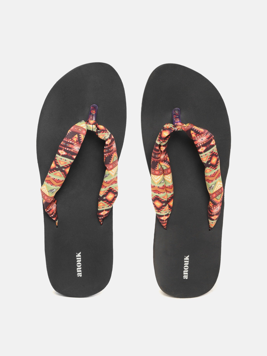 

Anouk Women Black & Green Printed Thong Flip-Flops