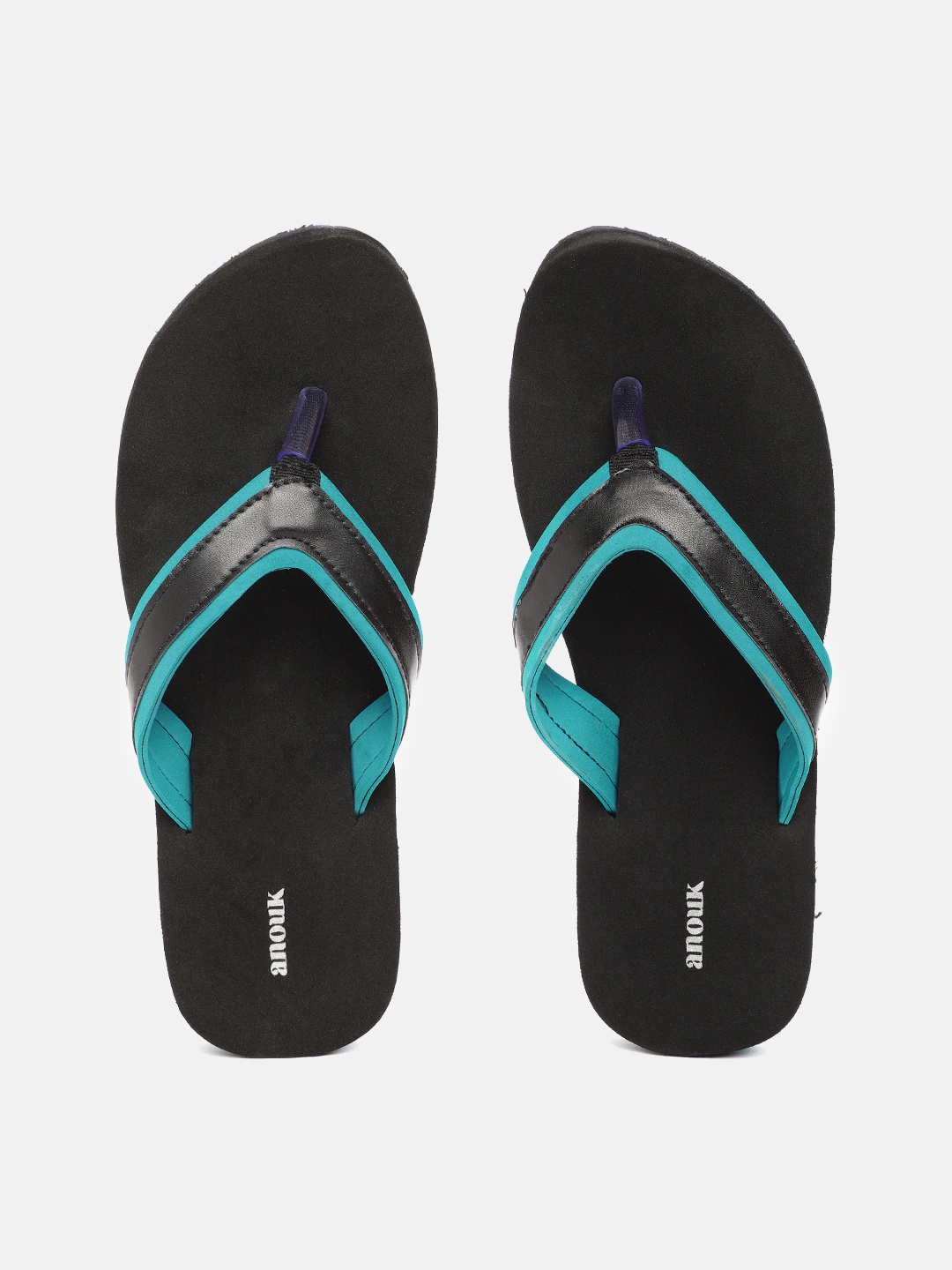 

Anouk Women Black & Teal Blue Thong Flip-Flops