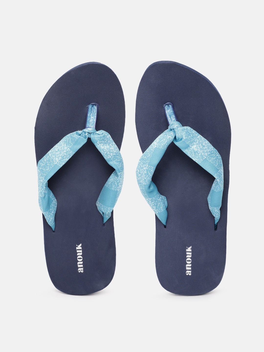 

Anouk Women Blue & White Checked Thong Flip-Flops