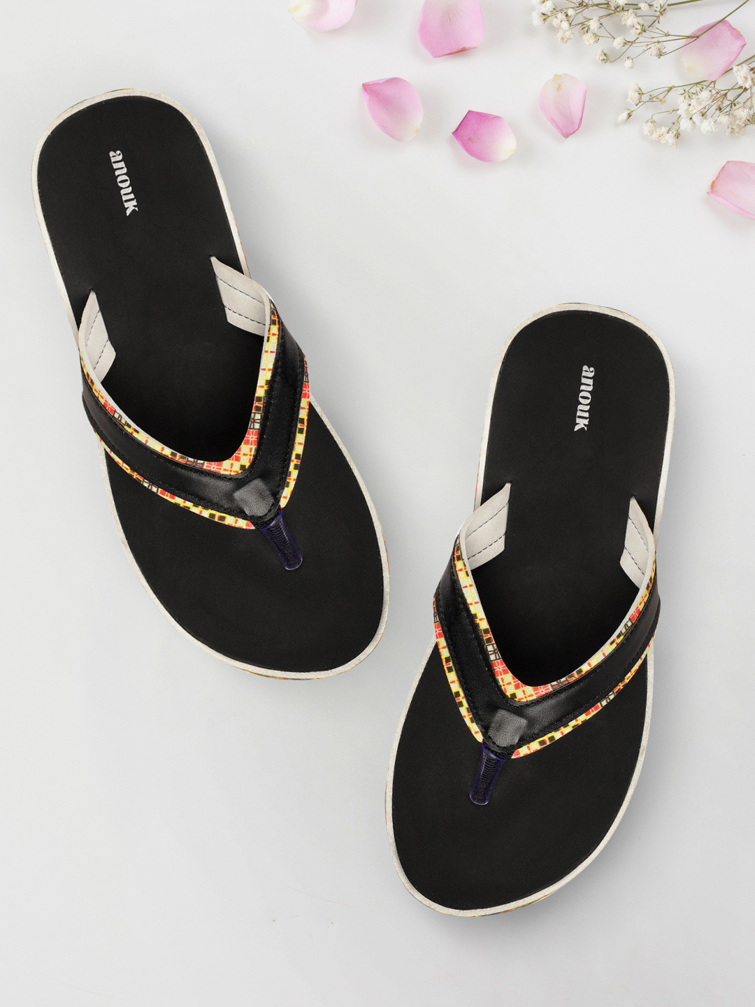 

Anouk Women Yellow & Black Geometric Printed Thong Flip-Flops