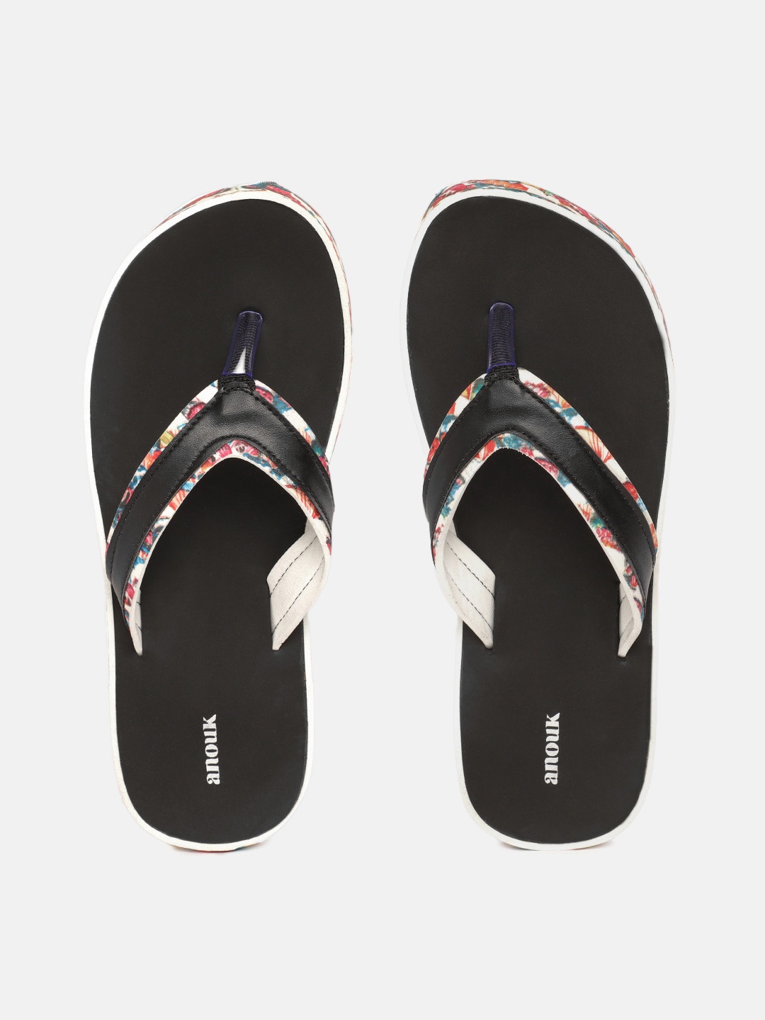 

Anouk Women Black & White Striped Thong Flip-Flops with Printed Detail