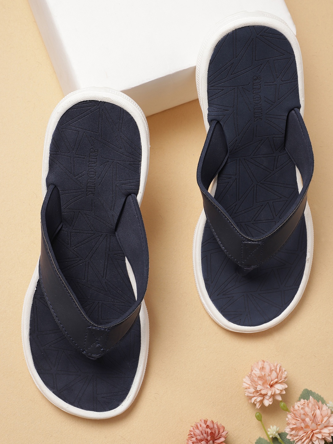 

Anouk Women Navy Blue Textured Thong Flip-Flops