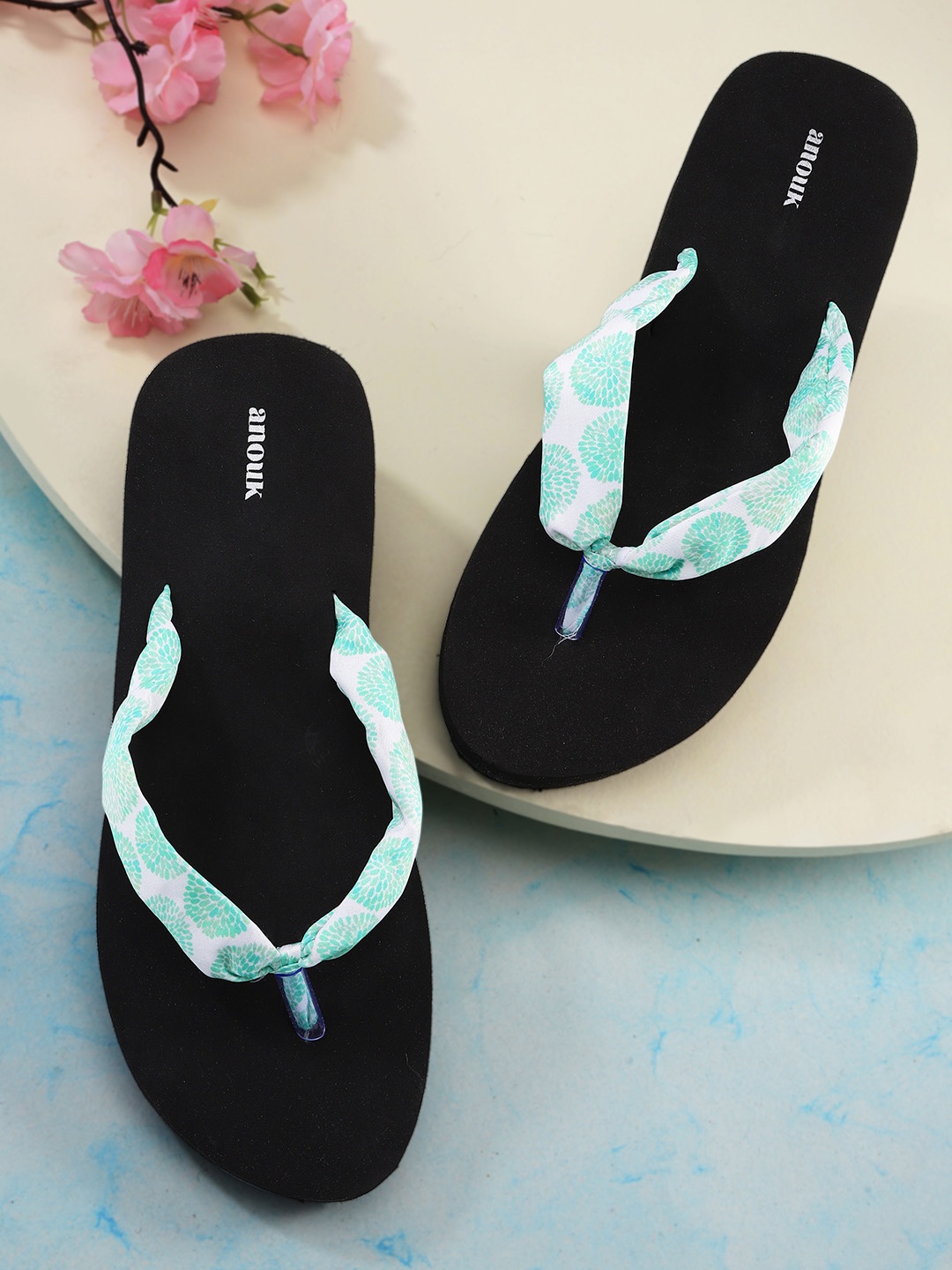 

Anouk Women White & Green Floral Printed Thong Flip-Flops