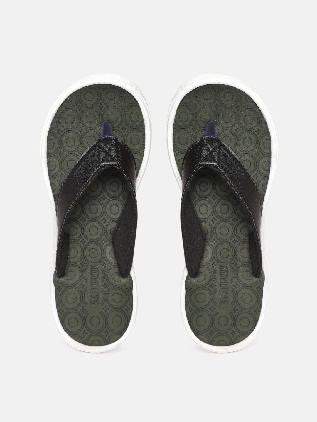 

Anouk Women Black & Olive Green Solid Thong Flip-Flops