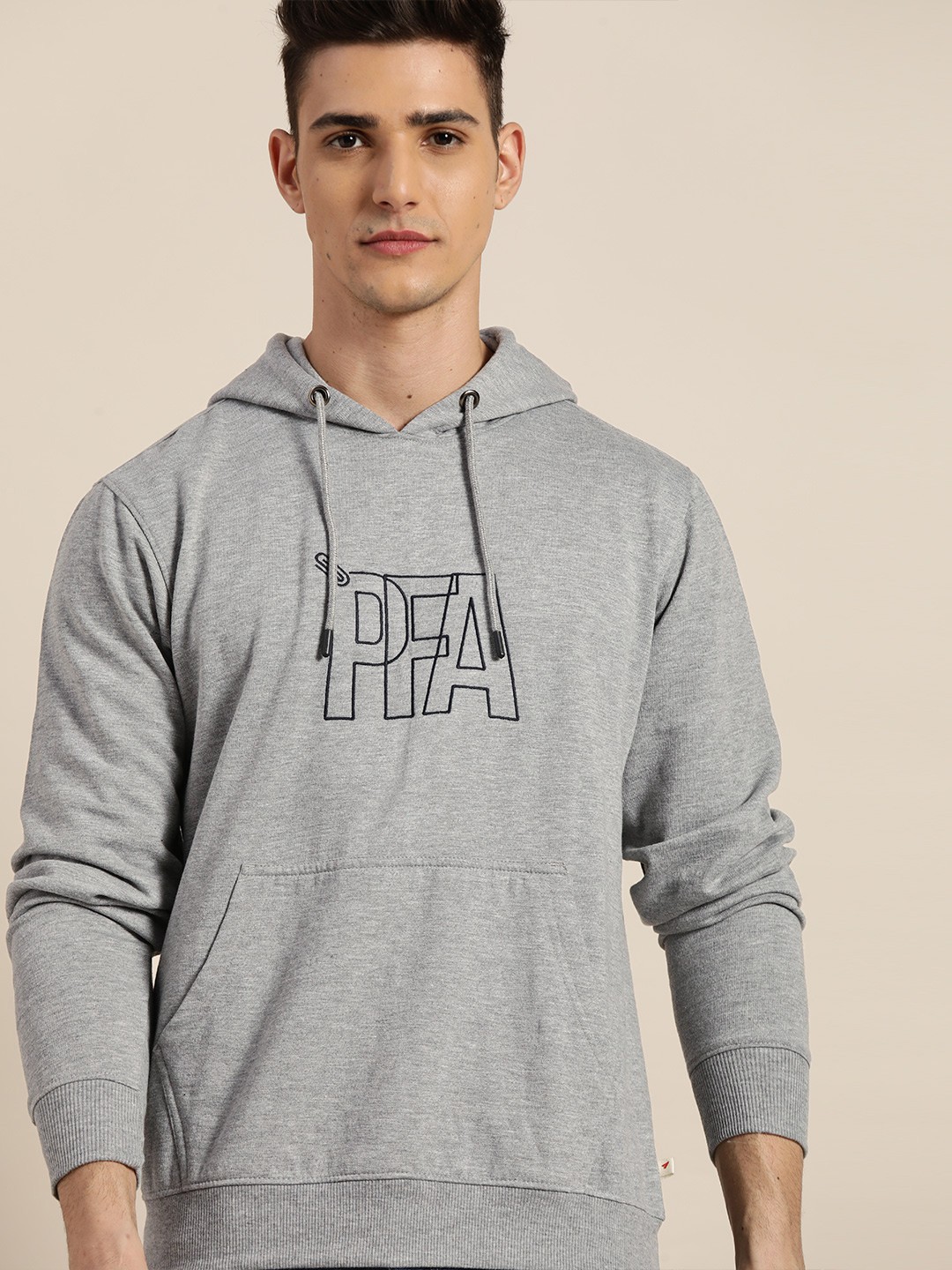 

INVICTUS Men Grey Melange Hooded Sweatshirt