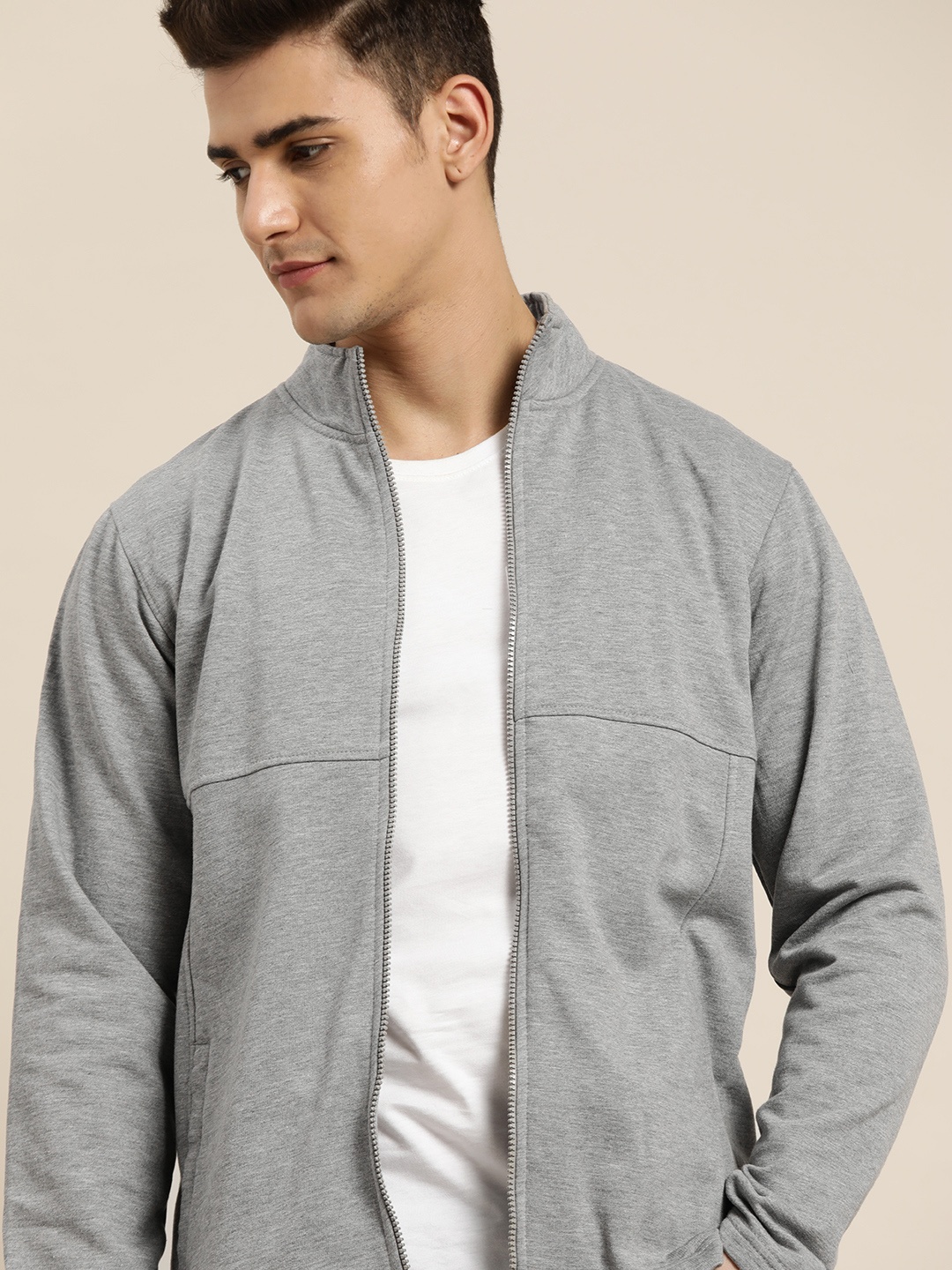 

INVICTUS Men Grey Melange Solid Jacket