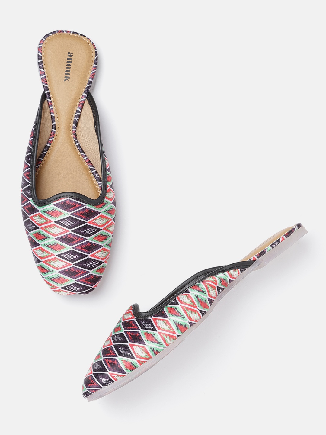 

Anouk Women Purple & Green Geometric Print Mules