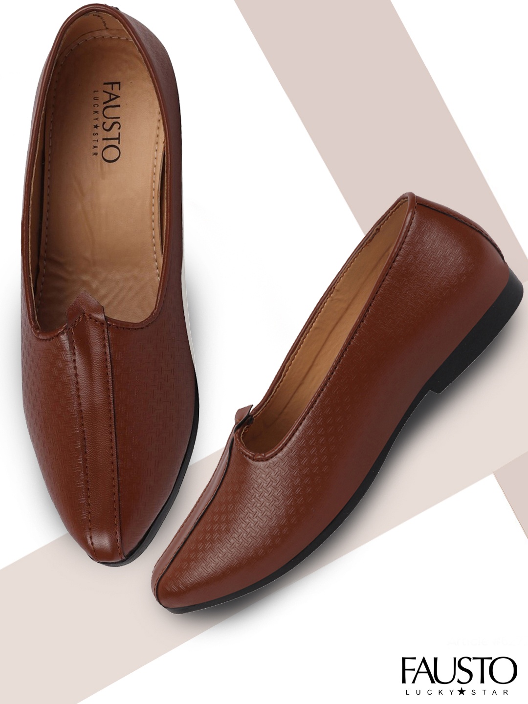 

FAUSTO Men Tan Textured PU Mojaris