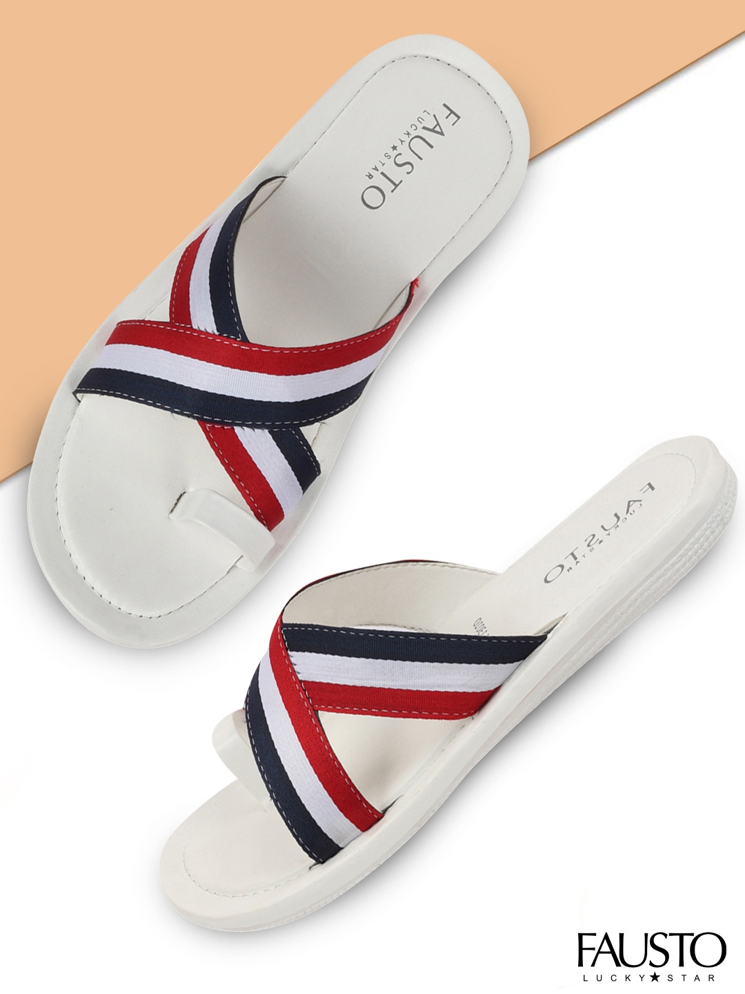

FAUSTO Men White & Red Striped Slip-On Sandal