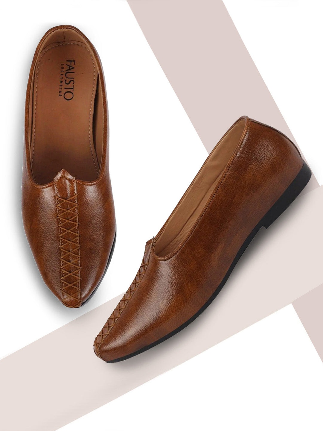 

FAUSTO Men Tan Textured PU Mojaris