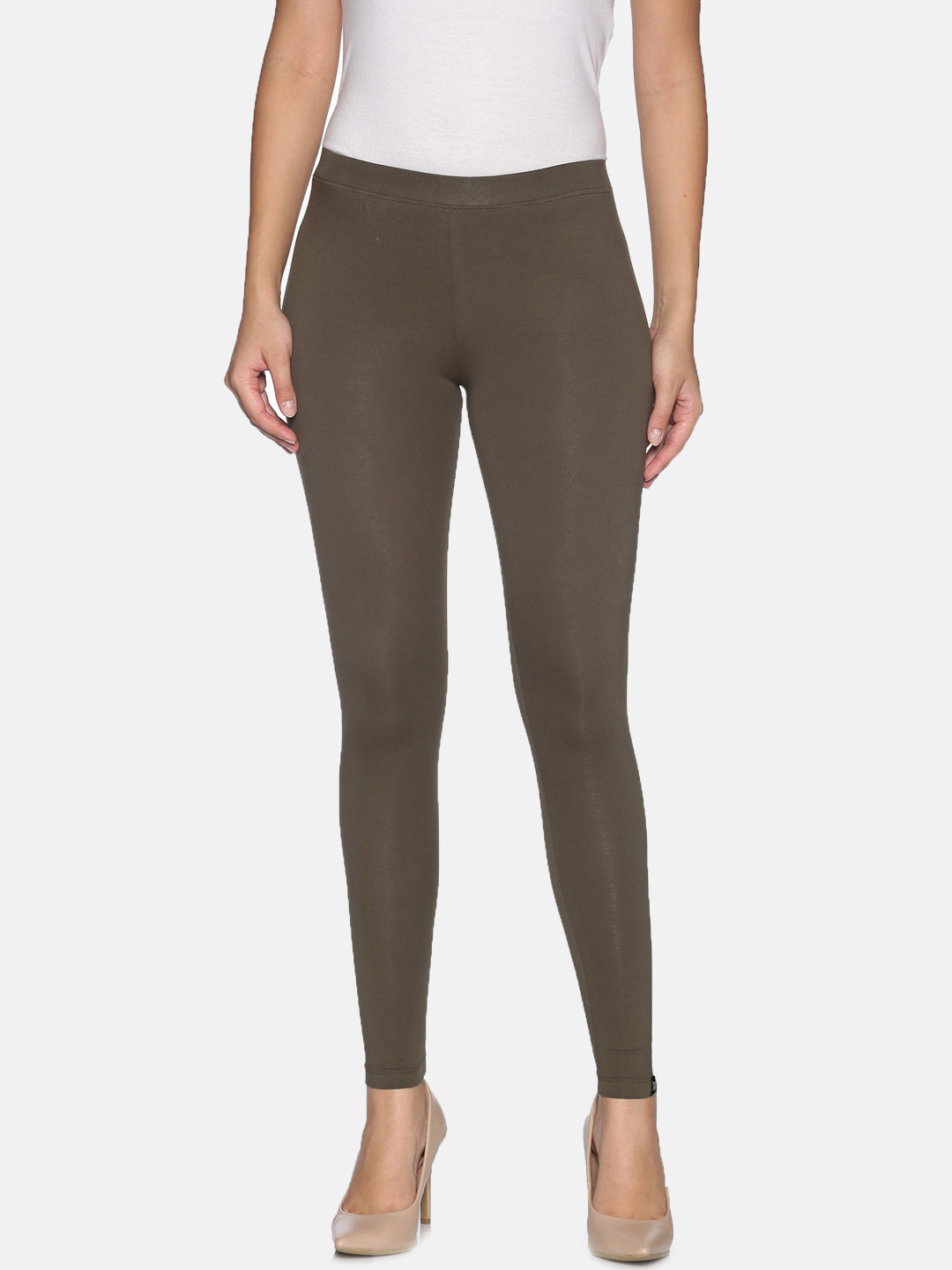

TWIN BIRDS Women Olive Green Solid Ankle-Length Leggings