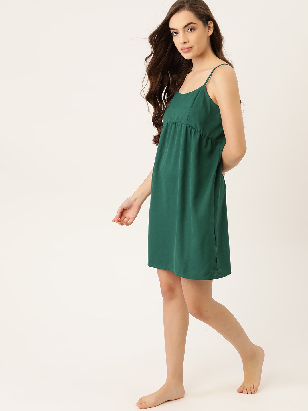 

ETC Women Green Solid Gathered Nightdress