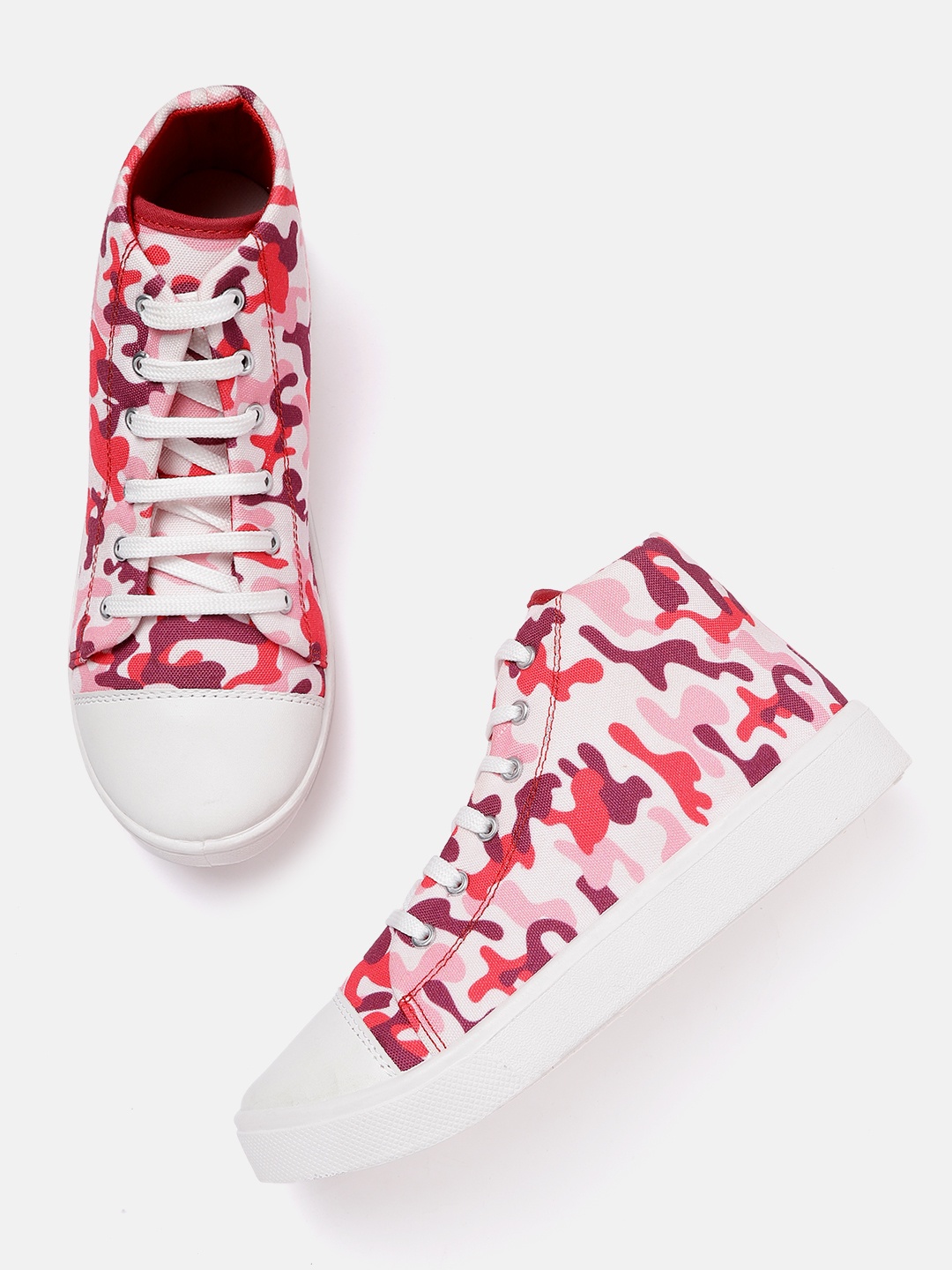 

Kook N Keech Women Pink & White Camouflage Printed Mid-Top Sneakers