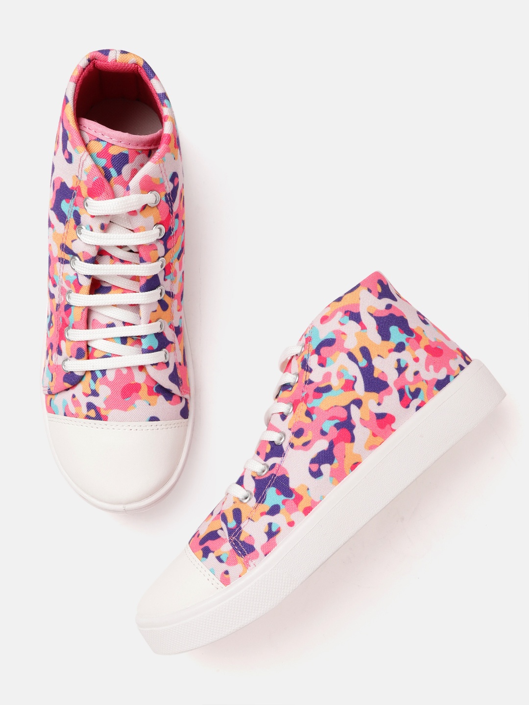 

Kook N Keech Women Pink & White Abstract Print Mid-Top Sneakers