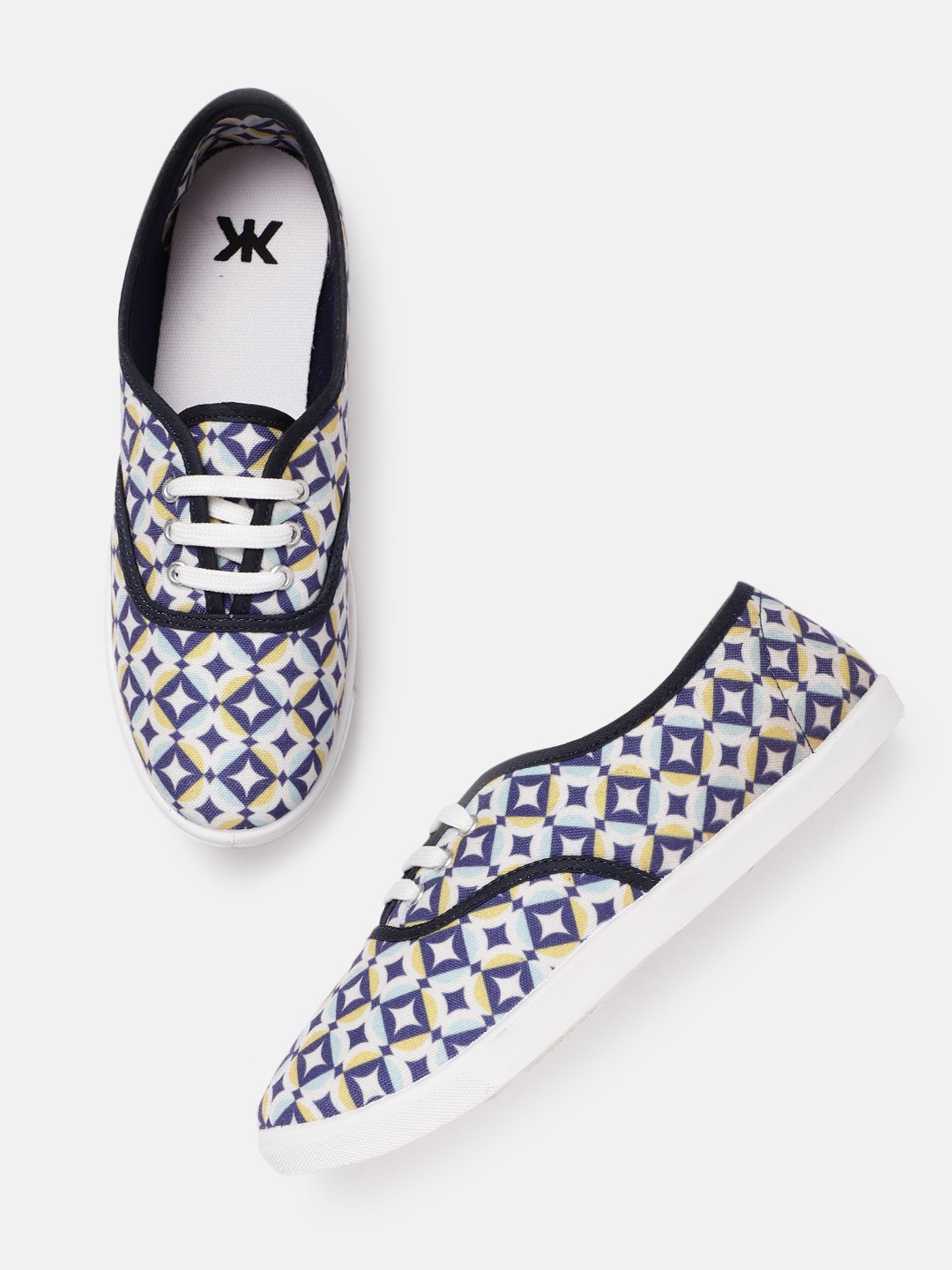 

Kook N Keech Women White & Blue Geometric Print Sneakers
