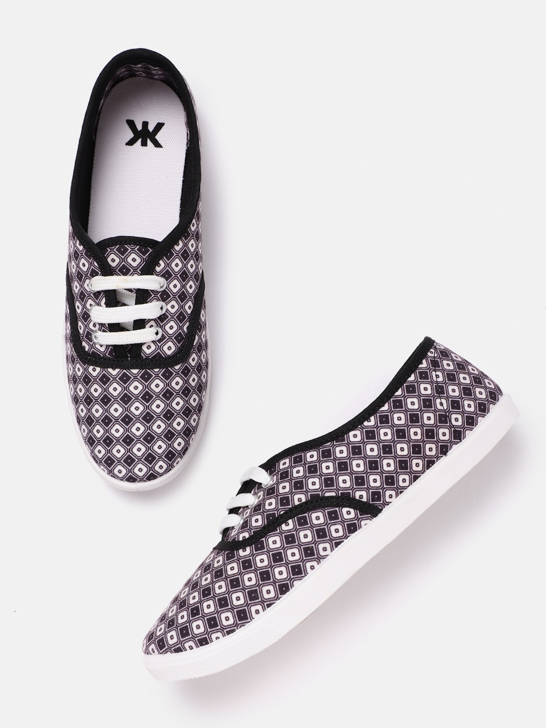 

Kook N Keech Women Black & White Geometric Print Sneakers