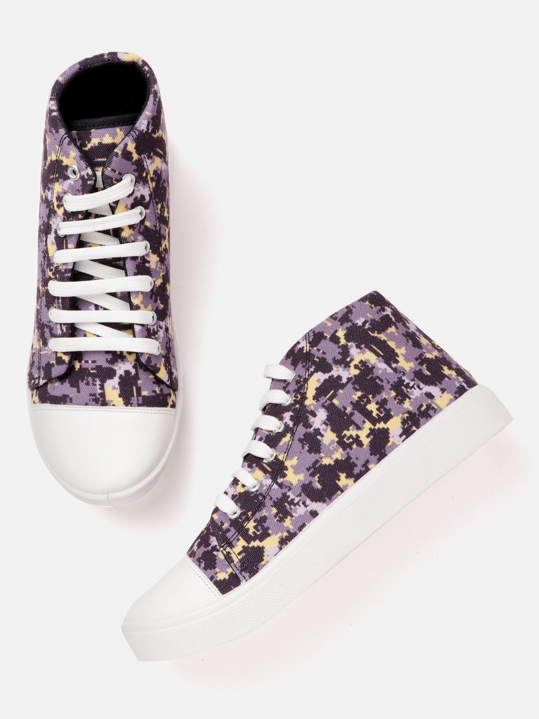 

Roadster Women Purple & Yellow Mid-Top Camouflage Print Sneakers