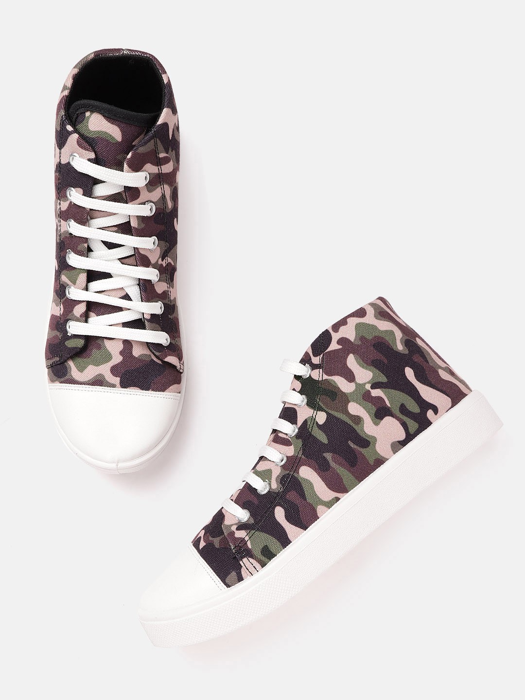 

Roadster Women Burgundy & Olive Green Mid-Top Camouflage Print Sneakers