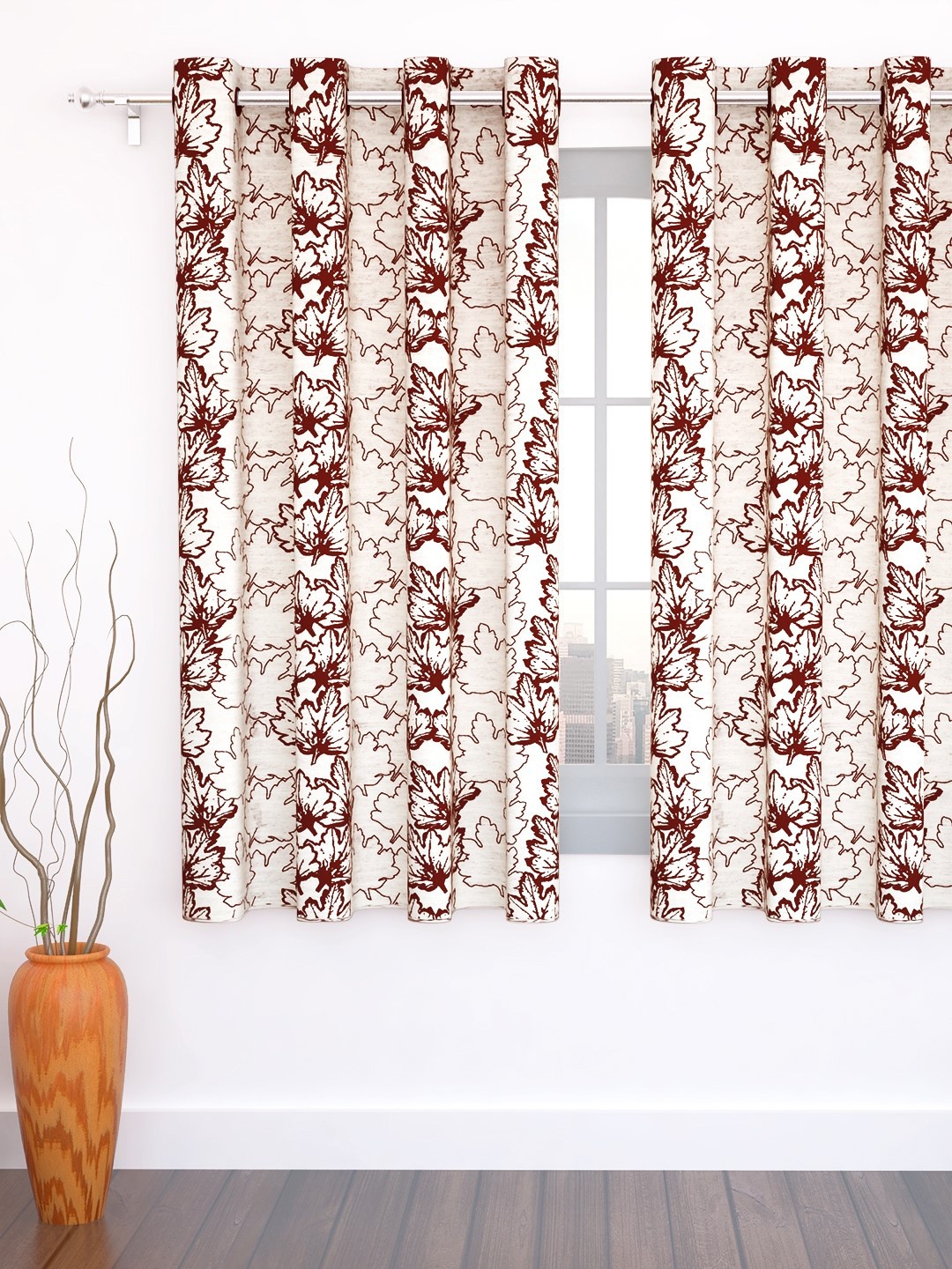 

Story@home Red & Off White Single 300GSM Semi Blackout Jacquard Eyelet Ringtop Window Curtain