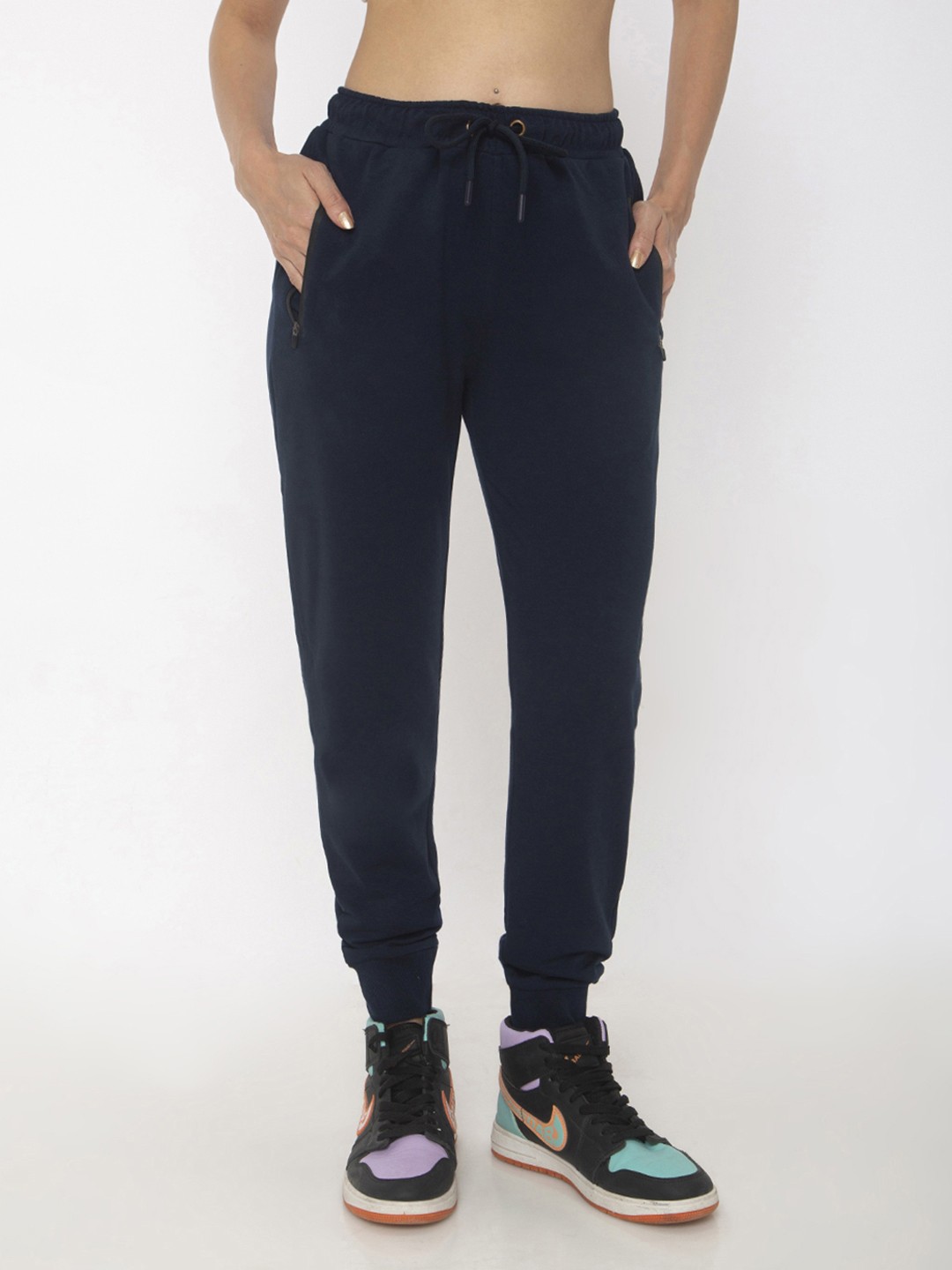 

Bewakoof Women Navy-Blue Solid Zipper Joggers