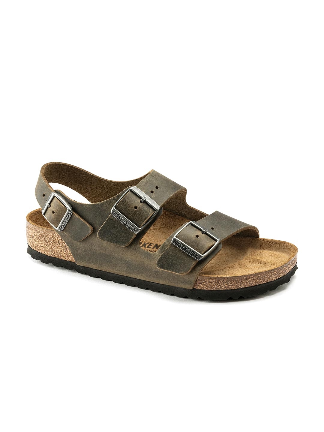 

Birkenstock Milano Faded Khaki Regular Width Oiled Leather With An Ankle Strap, Green