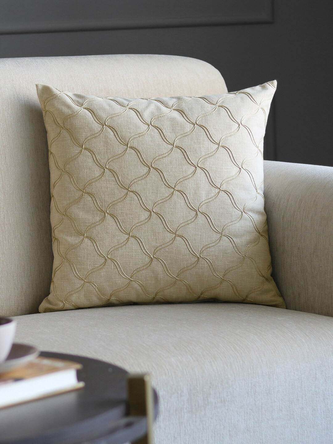 

GM Beige & Gold-Toned Embroidered Square Cushion Covers