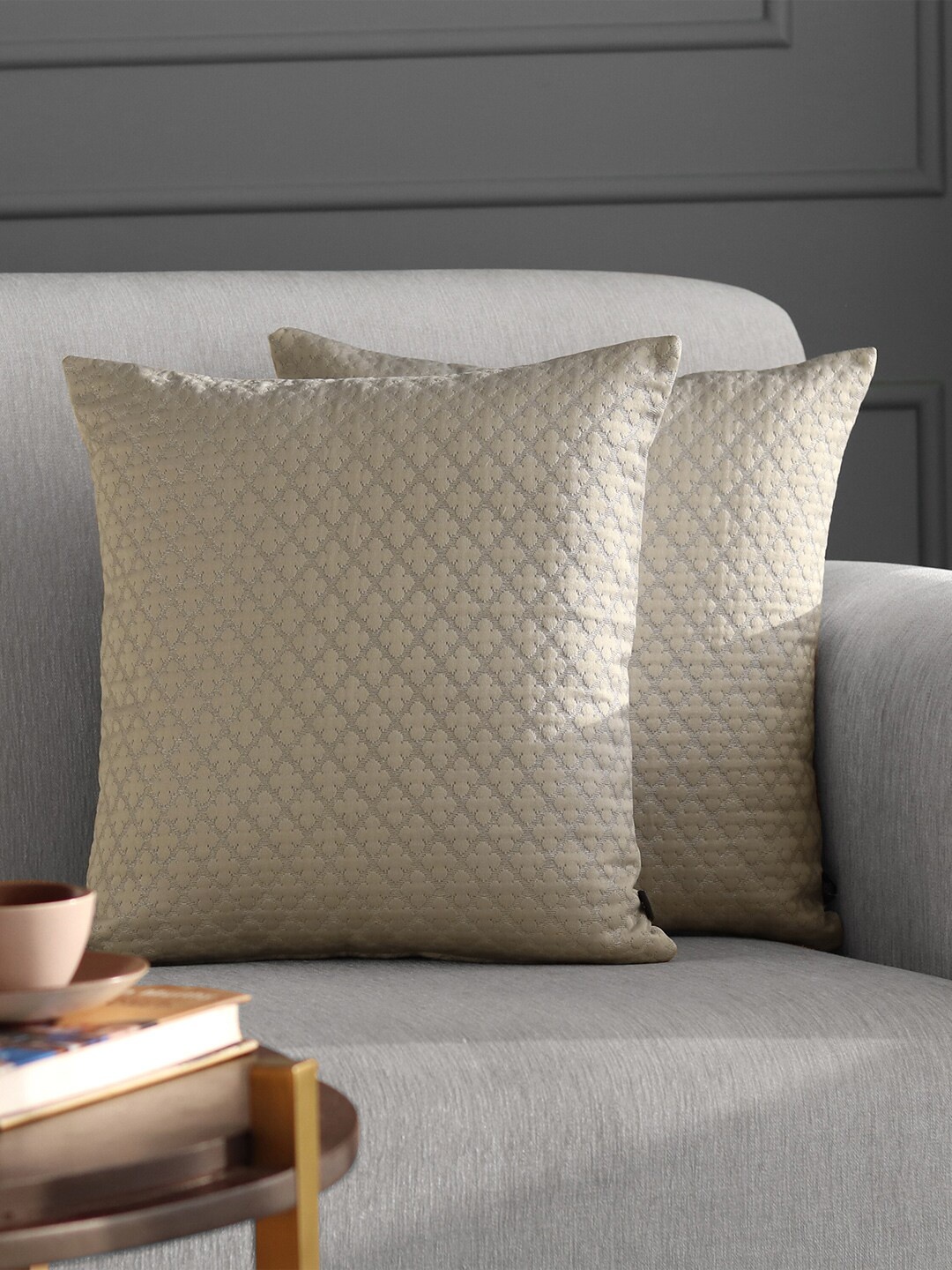 

GM Set Of 2 Beige Self Design Velvet Square Cushion Covers