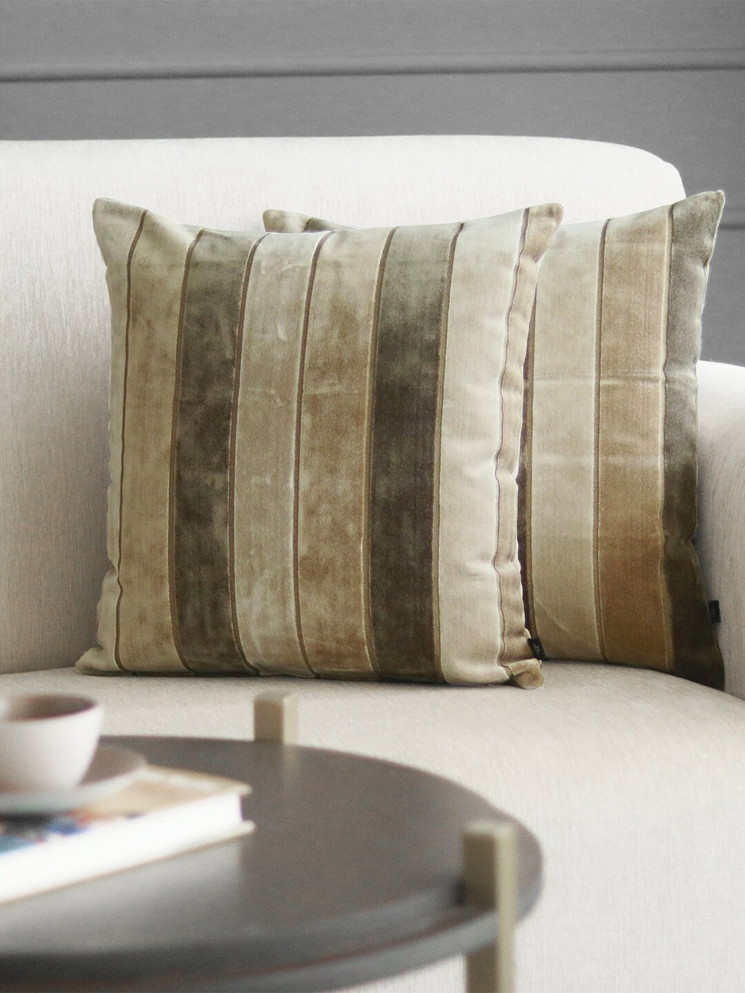 

GM Set Of 2 Multicoloured Striped Velvet Square Cushion Covers, Multi