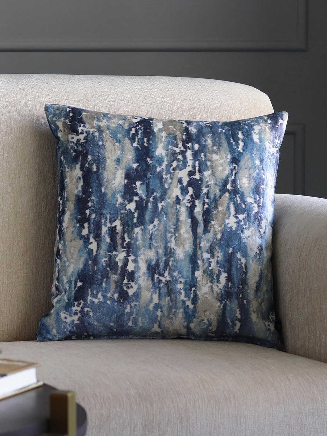 

GM Teal Blue & Beige Abstract Velvet Square Cushion Covers